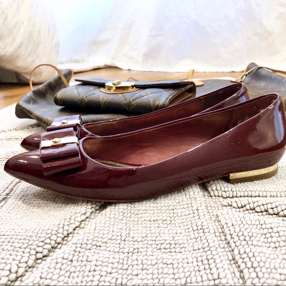 Coach Deep Cherry Red Patent Bow Flats 6 - Picture 4 of 8